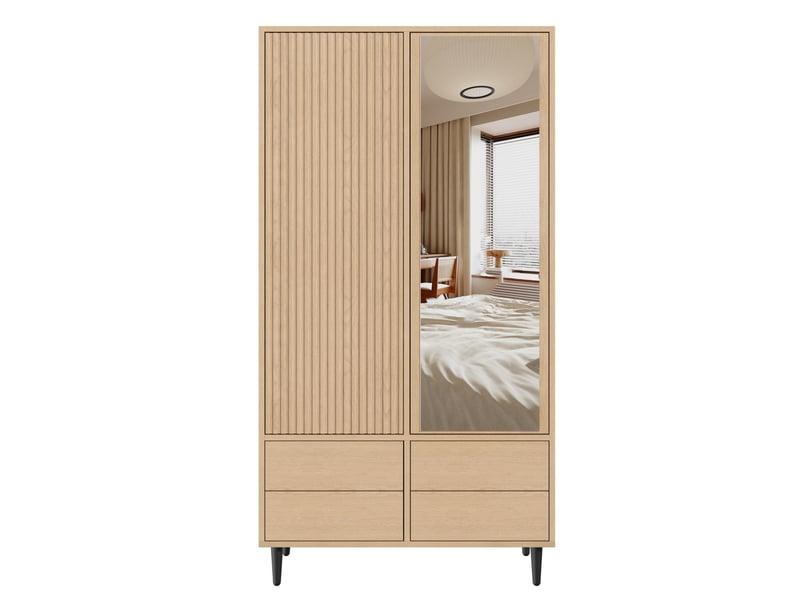  Armoire penderie 90 x 45 x 200 cm couleur bois, mdf acier miroir, 2 portes avec 4 tiroirs  - Conforama D