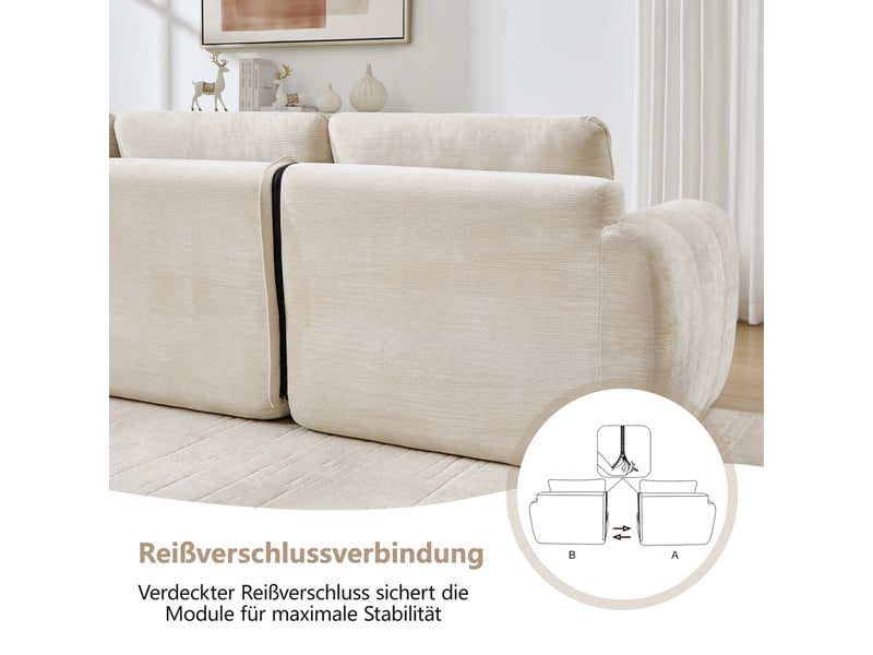  Canapé modulaire 3 places sans cadre à assise profonde - lpospi - coussins épais en chenille beige  - Conforama E