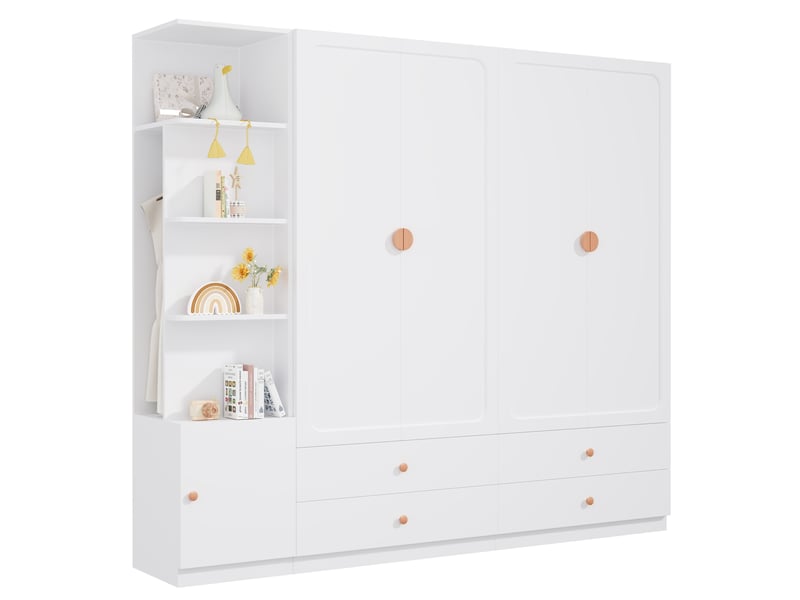  Armoire à portes battantes 225x45x200 cm 4 tiroirs mdf bois métal blanche  - Conforama A