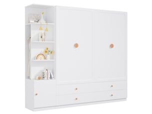 Armoire à portes battantes 225x45x200 cm 4 tiroirs mdf bois métal blanche