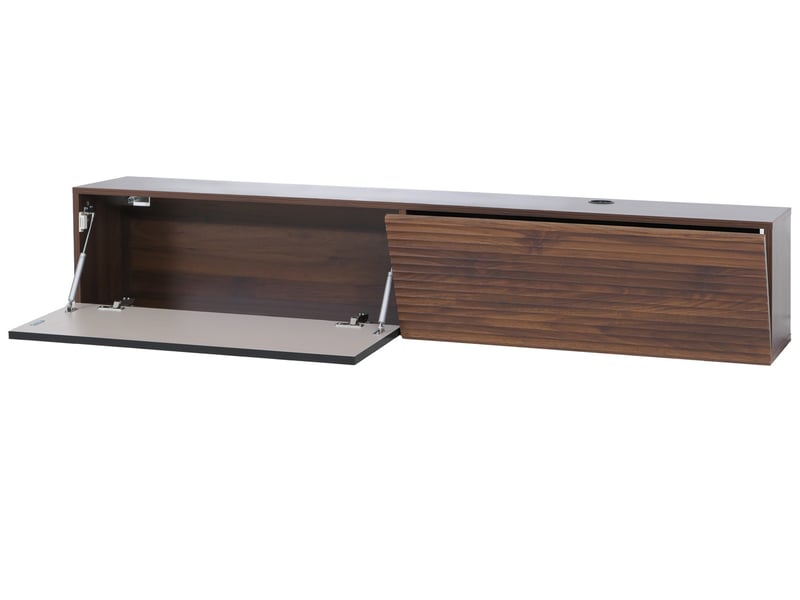  Meuble tv hwc-q84, meuble tv bas, fixation murale, compartiments rabattables, structure 3d, mdf mélaminé, 30 x 160 x 30 cm - aspect noyer  - Conforama E