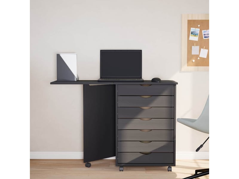  Armoire de rangement roulante avec bureau moss gris bois de pin solide  - Conforama C