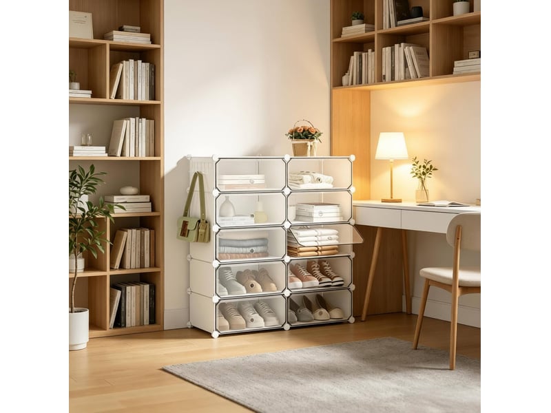  Meuble à chaussures modulable avec 10 compartiments fermés, anti-basculement, pour entrée, blanc, 40 × 30 × 170 cm  - Conforama B