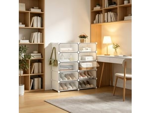 Meuble à chaussures modulable avec 10 compartiments fermés, anti-basculement, pour entrée, blanc, 40 × 30 × 170 cm