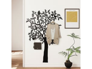 Porte-manteau mural, patère murale, motif arbre avec oiseaux, noir