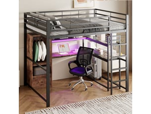Lit mezzanine 140x200 cm <strong>MERAX</strong>  <strong>lit enfant noir</strong> coloris noir