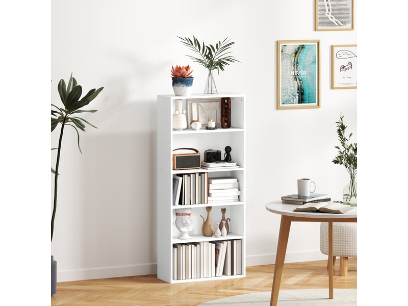  Bibliothèque à 5 niveaux avec 3 étagères modulables, en bois, 60 x 24 x 133,5 cm, blanche  - Conforama D