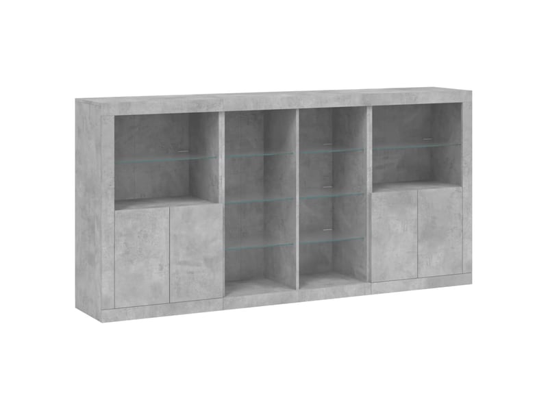 Buffet - bahut - meuble de rangement avec lumières led gris béton 202x37x100 cm - Conforama C