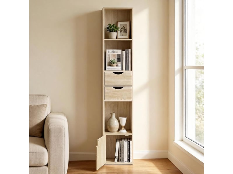 Bibliothèque haute étroite moderne, étagère de rangement salon et bureau, meuble présentoir élégant  - Conforama B