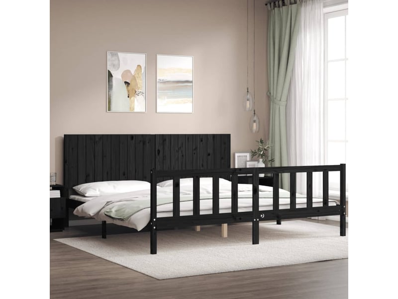  Lit double- lit adulte -  cadre de lit sans matelas noir 200x200 cm bois massif de pin  - Conforama B