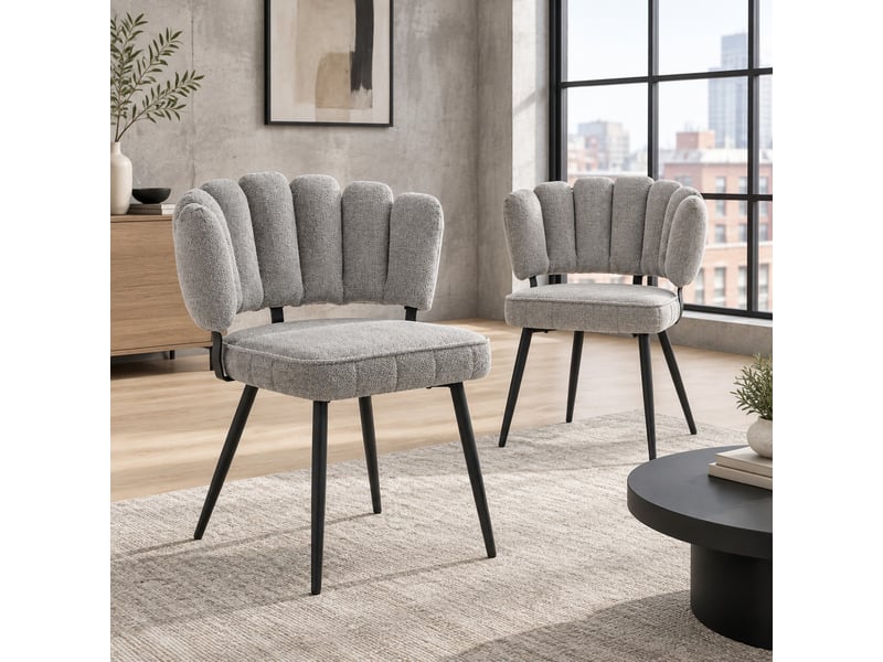  Lot de 2 chaises de salle à manger avec dossier en éventail  - velours structuré gris clair  - Conforama C