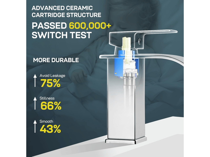  Robinet de salle de bain - cascade - mitigeur de lavabo - acier inox chromé - deux voies - design moderne  - Conforama D