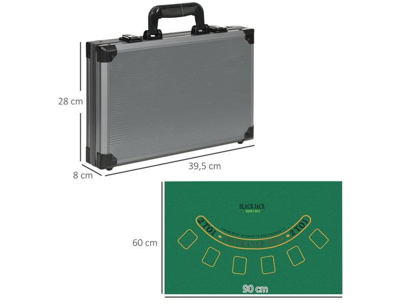  Set de poker 400 jetons de 11,5 g, mallette grise en plastique abs, pour jouer jusqu'à 10 joueurs  - Conforama C