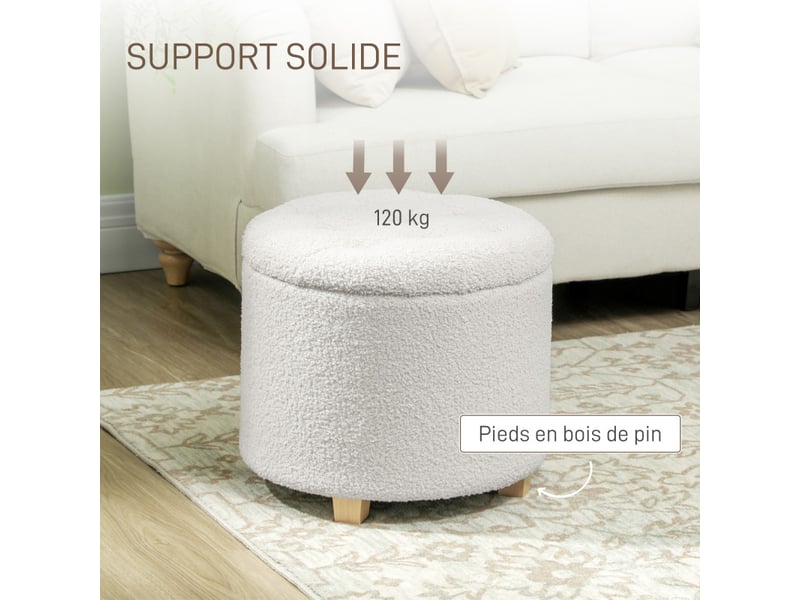  Pouf coffre amon rangement bouclette blanc  - Conforama E