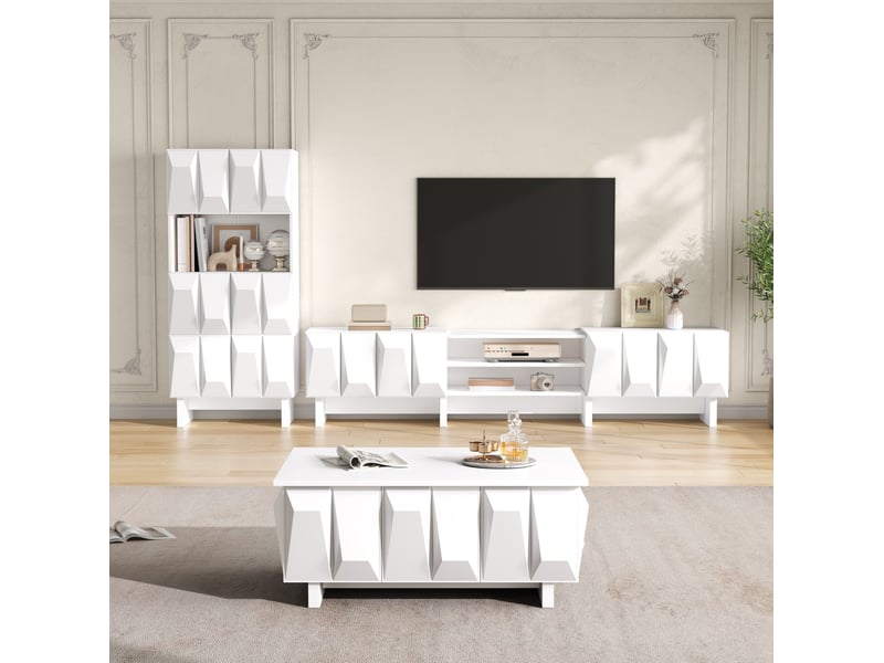  Ensemble meuble tv, vitrine et table basse 180 x 34 x 44,5 cm blanc en panneaux de particules, rangement  - Conforama B
