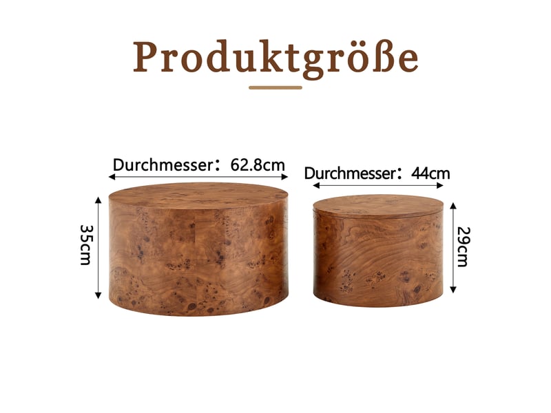  Table basse gigogne ronde 2 pièces 62.8cm et 44cm bois avec rangement caché – style nesting et design chaleureux  - Conforama B