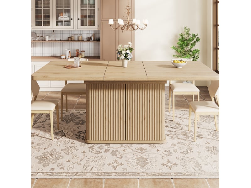  Table à manger extensible 140180x80x76,5 cm avec rangement, bois clair  - Conforama B