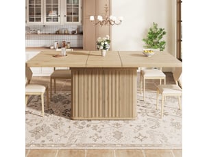 Table à manger extensible 140180x80x76,5 cm avec rangement, bois clair