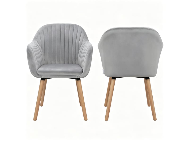  Lot de 2 chaises de salle à manger,42x50x81 cm,avec accoudoirs,velours,gris clair  - Conforama A