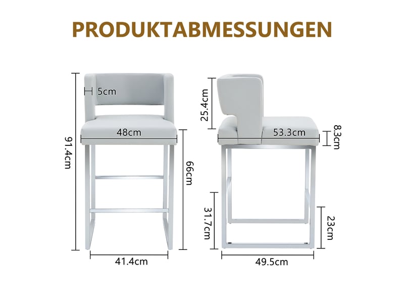  Tabouret de bar rembourré avec assise confortable et structure stable, en polyuréthane et métal argenté gris clair  - Conforama D
