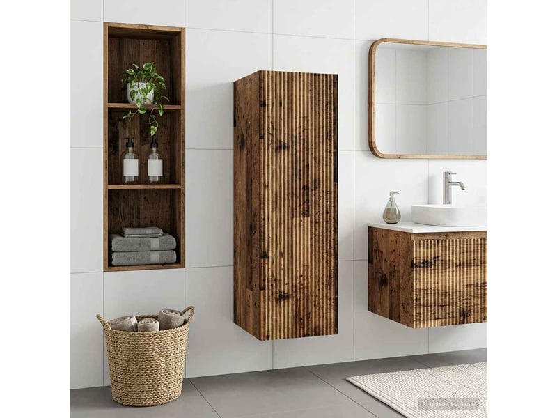  Cabinet salle de bain mural, meuble de rangement bois ancien 33x34.5x100 cm shl9105  - Conforama B