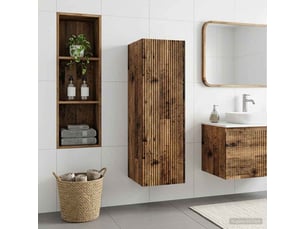 Cabinet salle de bain mural, meuble de rangement bois ancien 33x34.5x100 cm shl9105