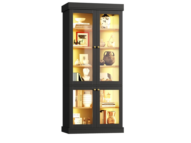  Vitrine haute 80 x 40 x 180 cm avec éclairage led, rangements compartimentés et dispositif anti-basculement, noir  - Conforama A
