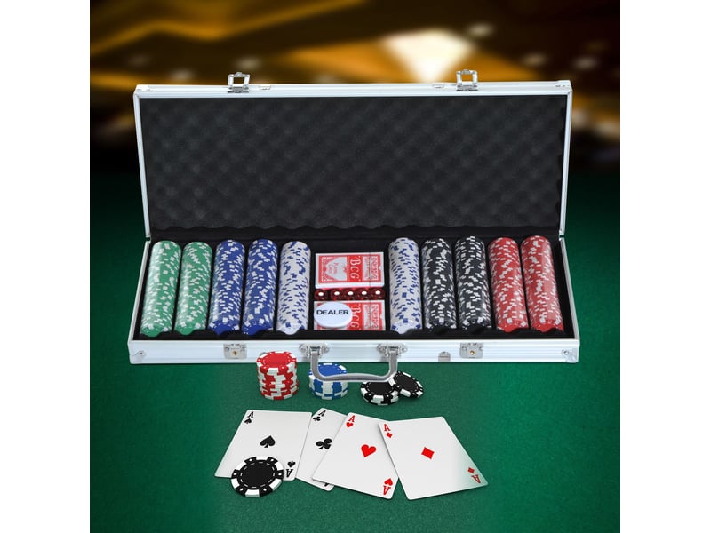  Coffret de poker 500 jetons multicolores, mallette en aluminium 55,5 x 22 x 6,5 cm avec 2 jeux de cartes  - Conforama B