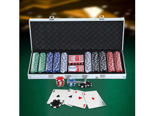 Coffret de poker 500 jetons multicolores, mallette en aluminium 55,5 x 22 x 6,5 cm avec 2 jeux de cartes