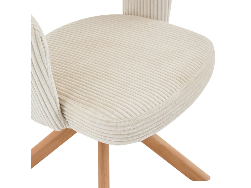  Lot de 2 chaises rotatives 81, 5 cm, pivotement à 360°, dossier arrondi, pour salle à manger, tissu velours côtelé, blanc+bois  - Conforama E