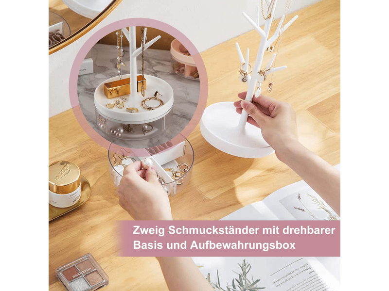 Organisateur de bijoux en forme d'arbre, présentoir à bijoux blanc, porte bijoux femme, présentoir à bijoux avec plateau rotatif - Conforama E