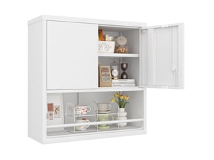 Armoire murale de rangement à 2 portes avec étagères réglables moderne en métal blanc pour cuisine et bureau