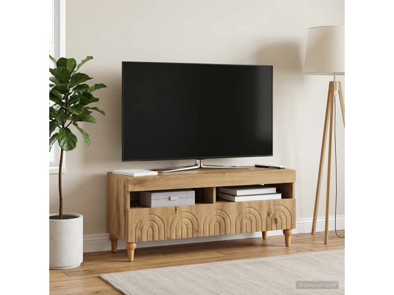  Meuble tv - banc tv - meuble de rangement led chêne artisanal bois d'ingénierie  - Conforama D
