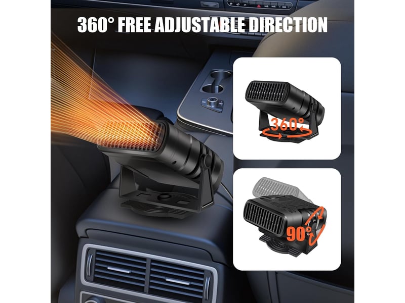 Portable 12v dégivreur de voiture à réchauffeur rapide 90° à 360° réglable avec purification de l'air et allume-cigare pour tous les véhicules, 120 w, noir - Conforama B