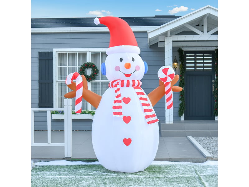  Bonhomme de neige gonflable de 240 cm, décoration de noël extérieure avec lumières led, polyester imperméable, ip44  - Conforama D