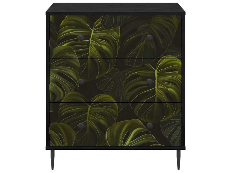  Commode chambre, meuble de rangement elburg impression de feuille de palmier chêne noir  - Conforama D