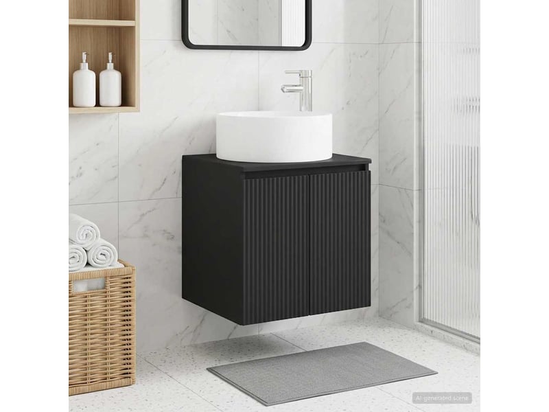Meuble de lavabo mural, rangement salle de bain noir 49.5x44.5x65.5 cm - Conforama B