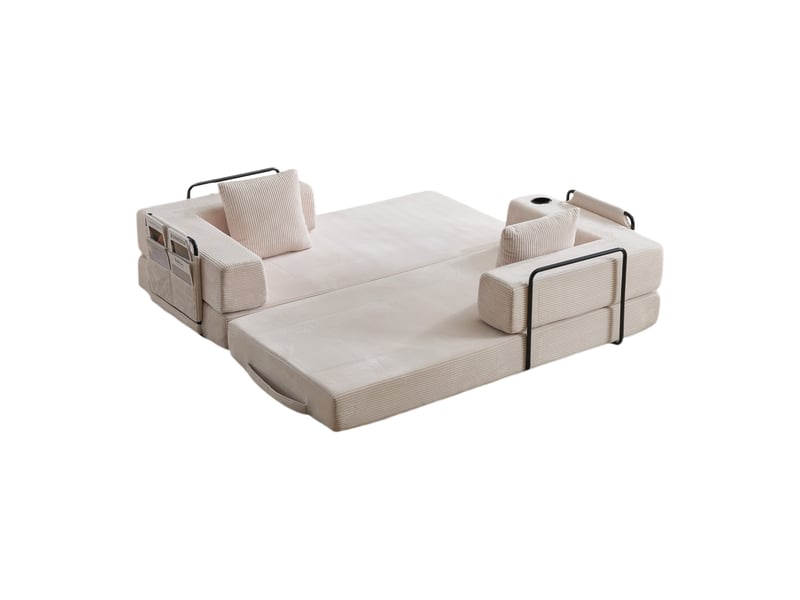 Canapé de sol convertible,185x92.5x60 cm,2 places,velours côtelé,blanc - Conforama D