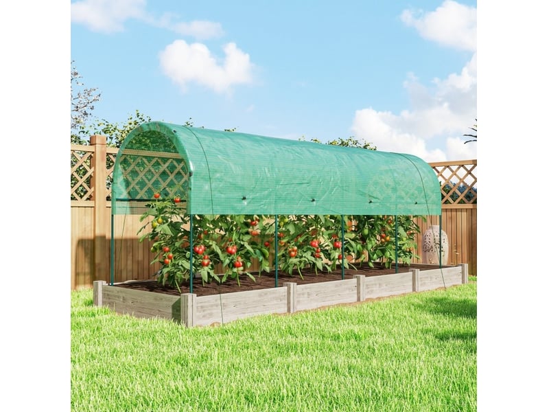  Serre de jardin ouverte 400x120x170 cm – verte – bâche plastique renforcée, arceaux en acier et 8 piquets  - Conforama B