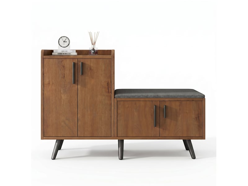  Banc à chaussures 120x34x82,8 cm avec 4 portes et assise rembourrée, finition naturelle  - Conforama A