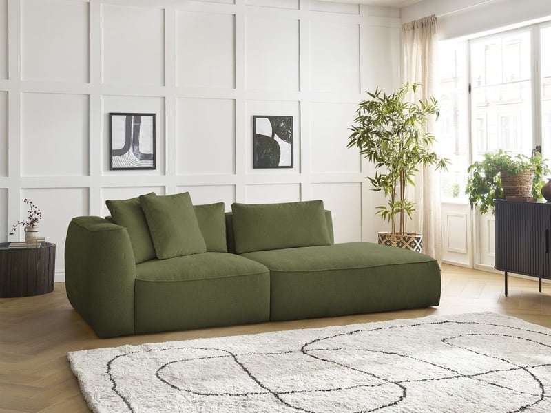  Bobochic canapé droit fixe 3 places leopold tissu texturé vert foncé  accoudoir gauche LEOPOLD - Conforama D