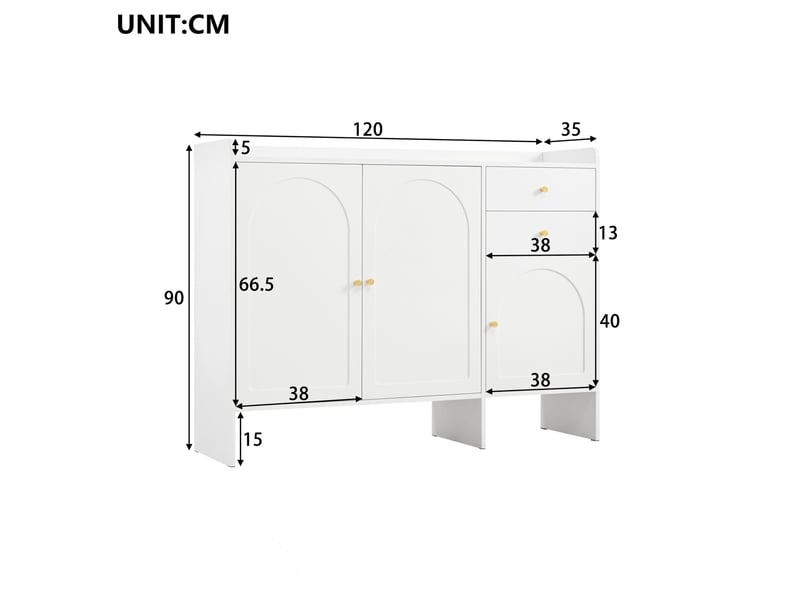  Meuble à chaussures 120x35x90 cm 3 portes 2 tiroirs mdf et panneau de particules blanc  - Conforama C