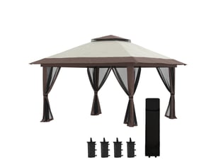 Pavillon pliant de jardin - 4x4 m - réglable en hauteur - protection uv50+ - rideaux en filet - toit double - beige