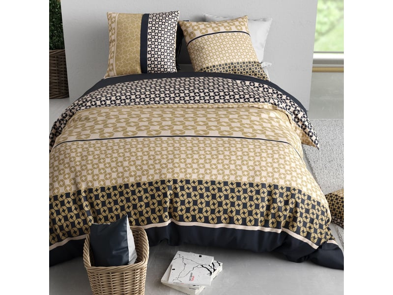  Parure housse de couette 240x220cm + 2 taies motif géométrique beige et noir 100% coton - melusine MELUSINE - Conforama C