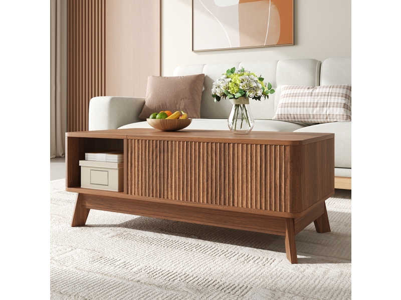  Table basse relevable avec rangement, mdf, coloris noyer, 95 x 48 x 50 cm  - Conforama D
