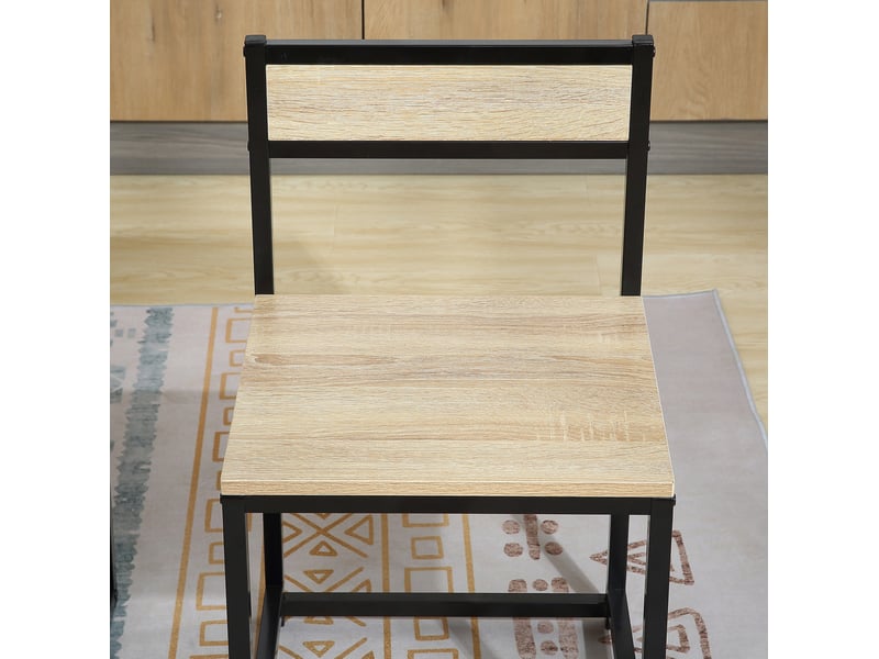  Ensemble repas 3 pièces avec table et 2 chaises, effet bois clair et métal noir, style industriel, petit espace  - Conforama D