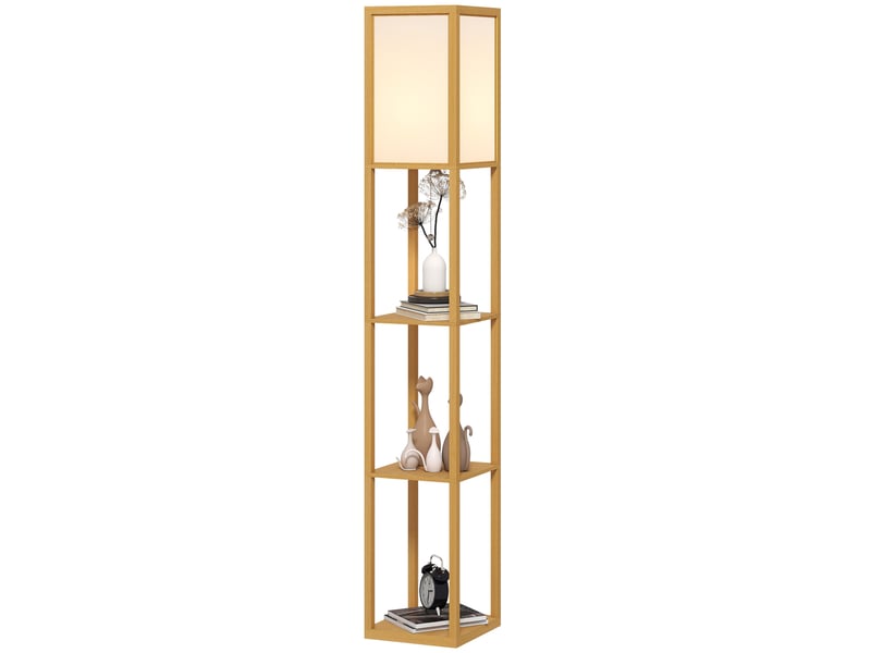  Lampadaire avec compartiments de rangement, ampoule e27, pour salon, chambre, bureau, naturel  - Conforama B