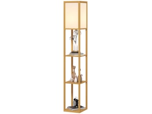 Lampadaire avec compartiments de rangement, ampoule e27, pour salon, chambre, bureau, naturel