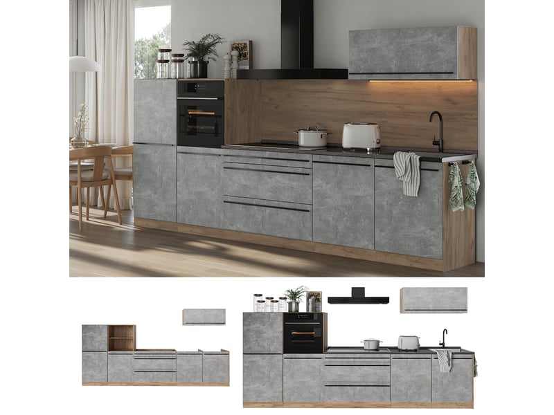  Vicco cuisine, bétonchêne doré, 340cm sans plan de travail  - Conforama D