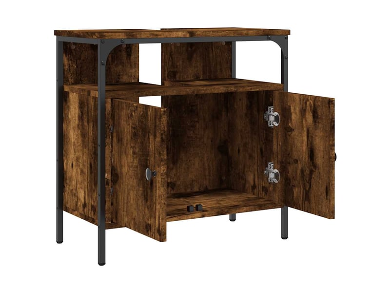  Armoire lavabo salle de bain, meuble de rangement chêne fumé 60x30x60 cm shl926  - Conforama E